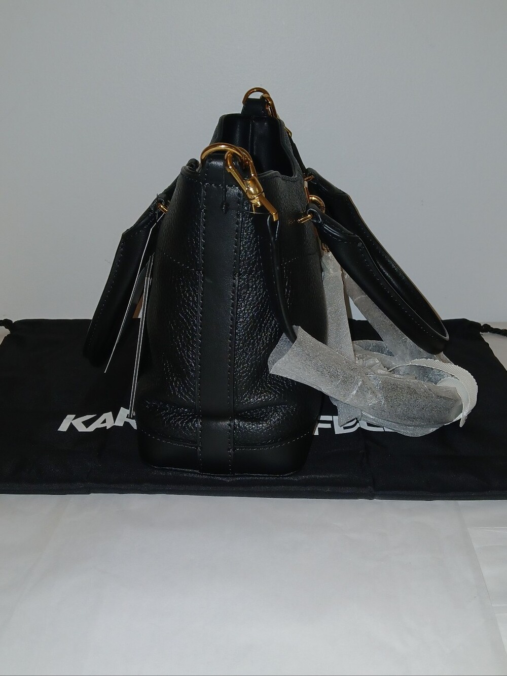 Leather Karl Lagerfeld Paris Gisele Ikon Charm Crossbody With Dustbag, Black - Picture 8 of 14